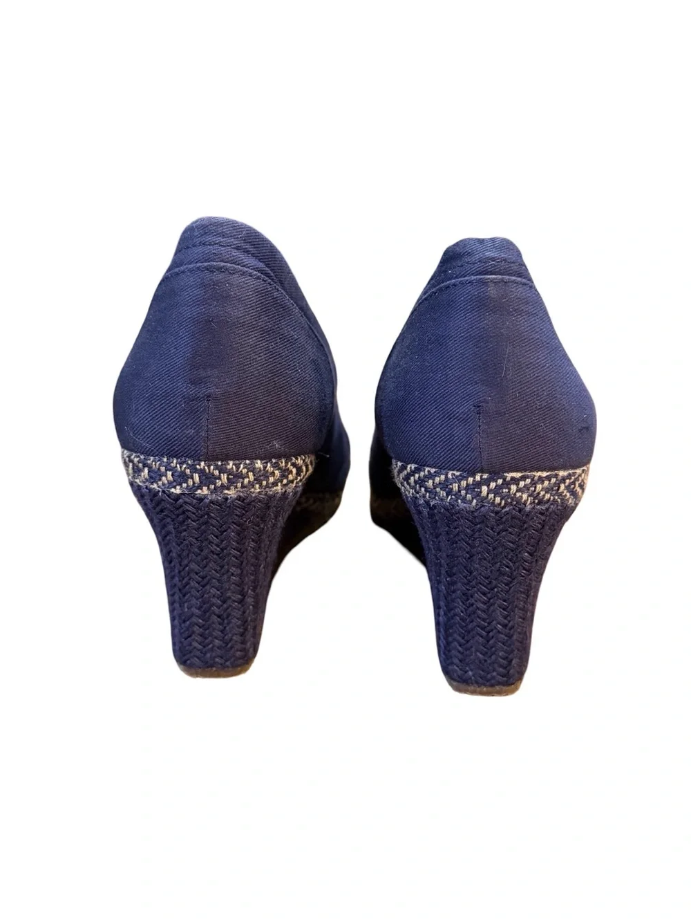 Skechers Navy Blue Canvas Peep-Toe Espadrille Wedge Shoes Women's Size 9